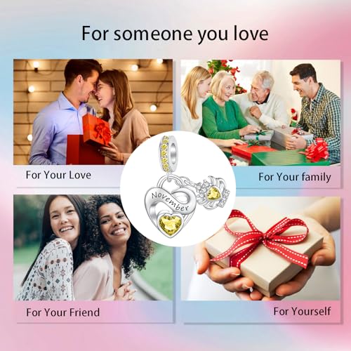 Image of Birthstone Charm 925 Sterling Silver Charms fits Bracelets and Necklace Pendant Bead Happy Birthday Charms Jewelry Present for Women Family Friends