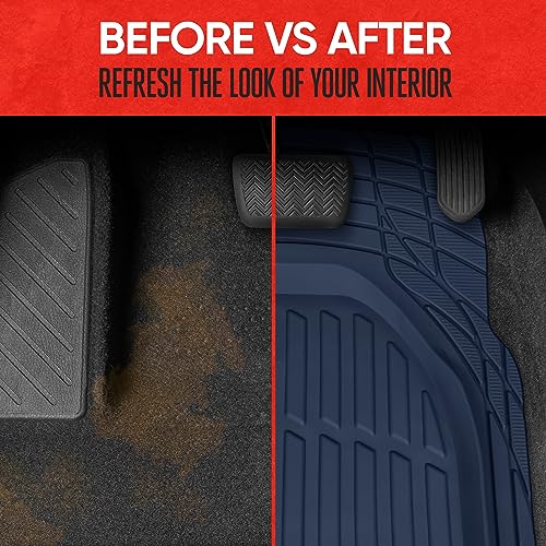 Image of Motor Trend FlexTough Floor Mats for Cars, Blue Deep Dish All-Weather Car Mats, Waterproof Trim-to Fit Automotive Floor Mats for Cars Trucks SUV, Universal Floor Liner Car Accessories