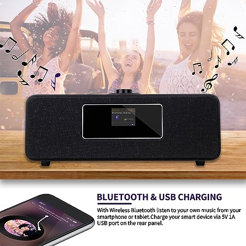 Image of LEMEGA MS3 Internet Radio, Podcasts,Spotify, Bluetooth, FM Stereo,Black | Full colour display, 40 presets, remote control, acoustic wooden cabinet, headphone jack, USB, AUX-in, dual alarms clock