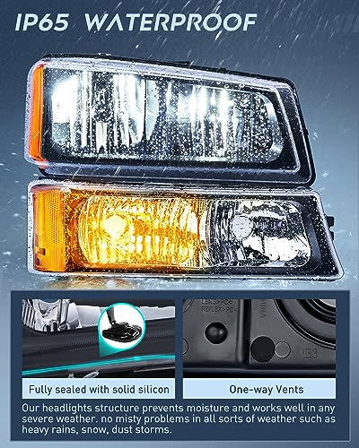 Image of Nilight Headlight Assembly for 2003 2004 2005 2006 Chevy Silverado Avalanche 1500 1500HD 2500 2500HD 3500 Chevrolet Pickup Replacement Headlamp Housing Bumper Lamp Set