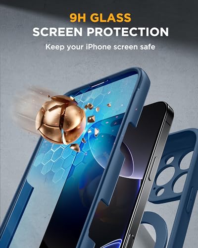 Image of Miracase for iPhone 16 Pro Max Case with 360 Magnetic Ring Stand [Compatible with Magsafe] Full-Body Drop Proof Bumper Phone Case with Built-in 9H Tempered Glass Screen Protector,Blue