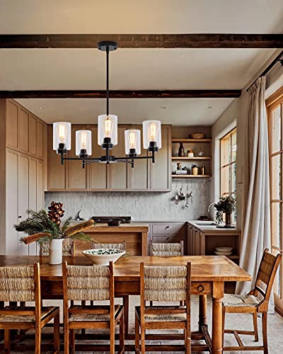Lwytjo Black Chandelier, 5 Lights Modern Farmhouse Chandeliers With Clear Glass Shades, Dining Room Light Fixture, Industrial Large Ceiling Hanging Pendant Light For Living Room,Bedroom,Kitchen,Foyer #TOP6
