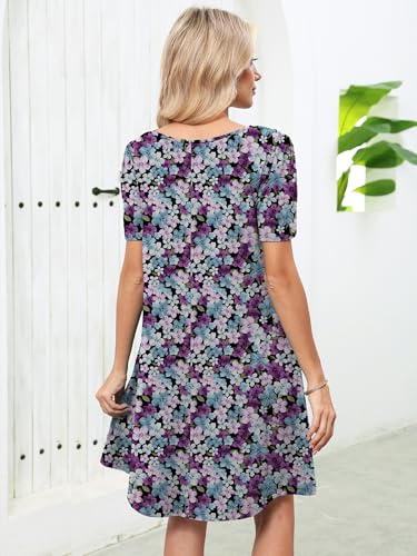 Image of Heymoments Women's Short Sleeve Crewneck Sundress Summer Casual A-Line Beach Dress with Pockets S-2XL
