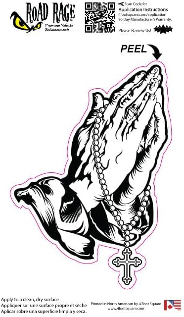 Miniatura 2 de Calcomanía para coche con manos rezando y rosario - Muestra tu fe - Vinilo permanente brillante prémium (negro y blanco, 1)