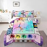 Castle Fairy Gymnastics Comforter Set Gymnastics Lovers Bedding Set for Kids Girls Women Adults Colorful Tie-dye Comforter Watercolor Grid Quilted Duvet Set Bedroom Collection Twin Size 2Pcs