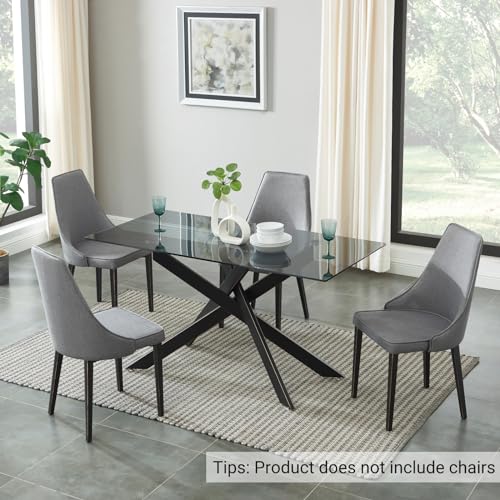 Modern Style Dining Table with Gray Tempered Glass Top and Black Metal Tubular Legs, 58.5”Lx29”Wx30”H - Image 6