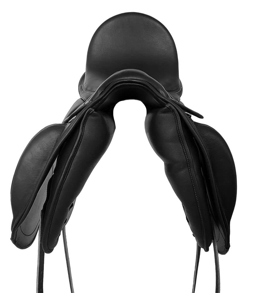 A&M Reitsport Selle de dressage Chester en cuir, fer à tête changeable, arbre polyflex, noir, taille : 17,5 pouces