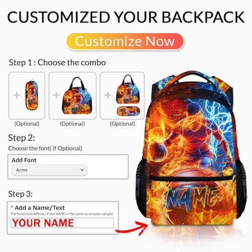 Boys Basketball Backpacks - Custom Sport Backpack with Name for Kids School - Lightweight Back to School Supplies - 17 Inch Personalized Cool Bookbag for Elementary Middle Primary High Senior - Image 4