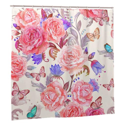Rideau de douche polyester fleurs et papillons rose 183x183cm - 3