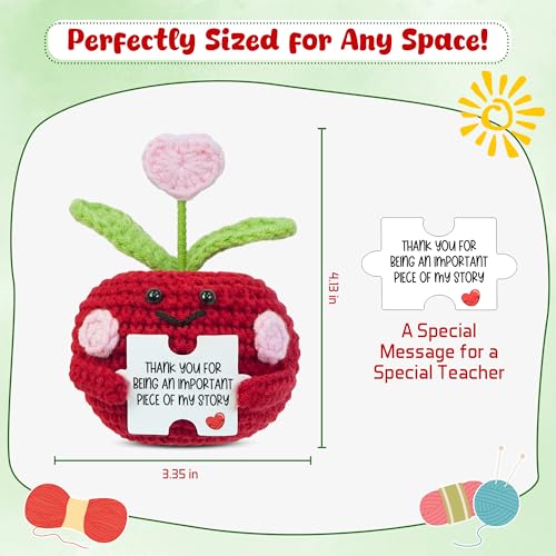 OASSIE Teacher Gifts for Women - Mini Handmade Positive Apple Crochet with Message Card - Teachers Day Christmas Birthday Graduation Appreciation Thank You School Gifts for Students Teachers Women