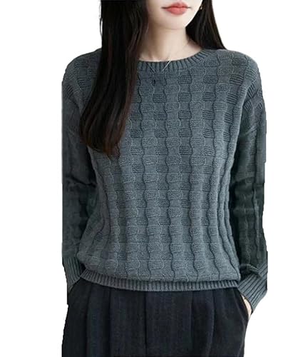Women's Fall-Winter 100% Cotton O-Neck Sweater Casual Knitted Solid Color