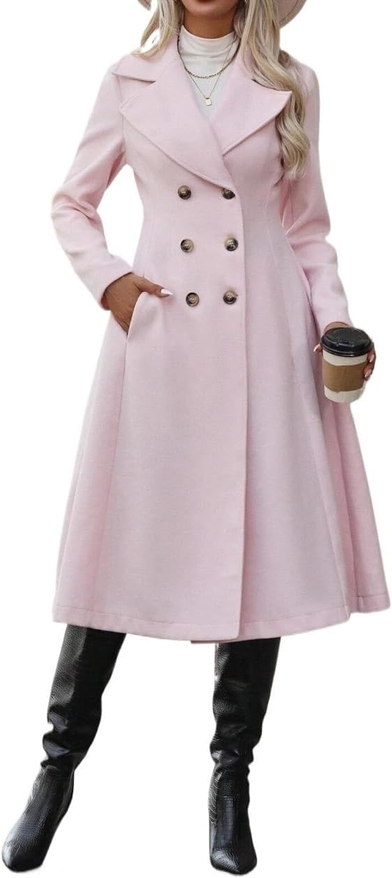 Womens Fashion Trench Outwear Lapel Neck Double Breasted Coat Jacket Coat