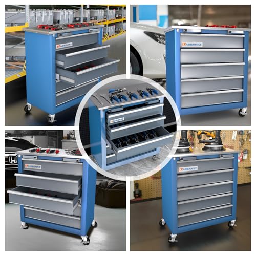 Image of LARBANKE 5-Drawer Tool Chest, Rolling Tool Chest with Wheels, Foot Pads&Locking System,Mobile Storage Tool Cabinet with Stainless Steel Top,Connect Units for A Large Workstation for Office,Garage&Home