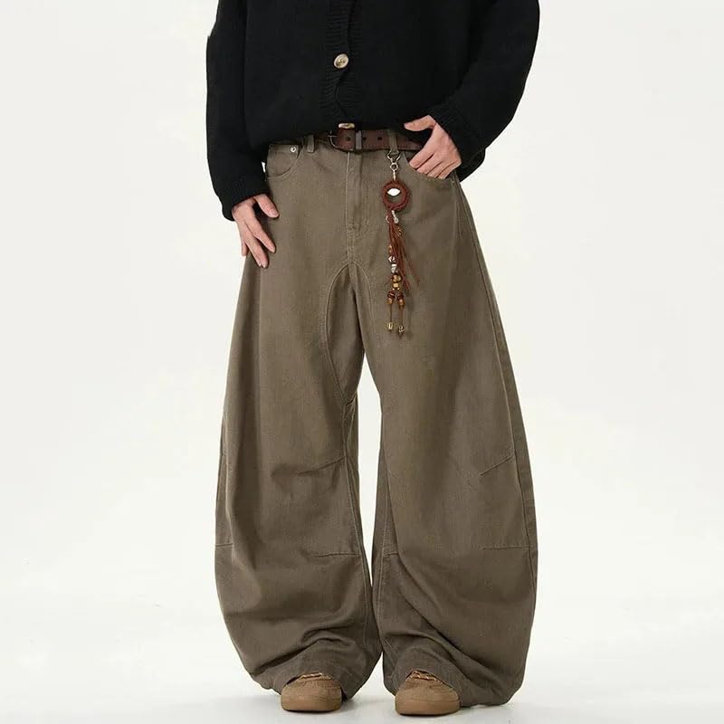 Men's Jeans Solid Color Pants Casual Straight Baggy Wide Leg Male Denim Pants2