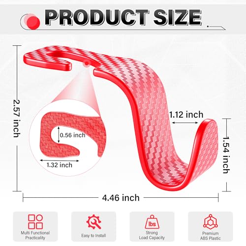 Image of SINGARO Universal 4 Pack Car Seat Headrest Purse Hook, Carbon Fiber Back Seat Hook Storage Organizer Hanger for Purse Handbag Coat, Car Interior Accessories(Red)