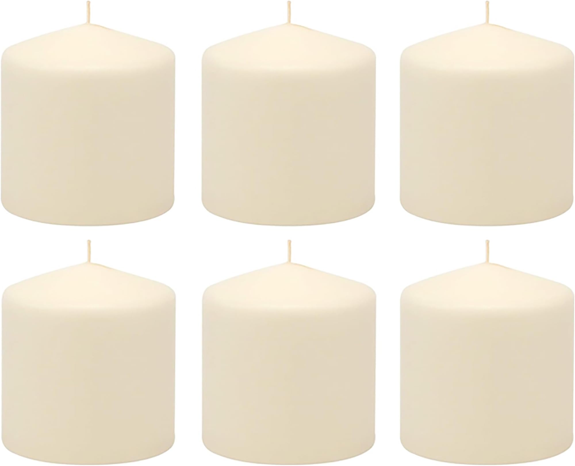 Stonebriar Unscented Pillar Candles – 18 Hour Burn Time, Long-Lasting Wax Candles for Weddings, Holidays, Home Décor & Special Events, Pack of 6, Ivory, 3" x 3"