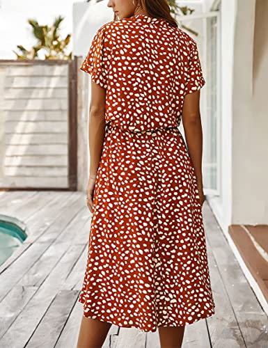Image of chouyatou Women's Summer Boho Polka Dot Print Ruffle High Waist Swing Midi Dress (XX-Large, Orange)