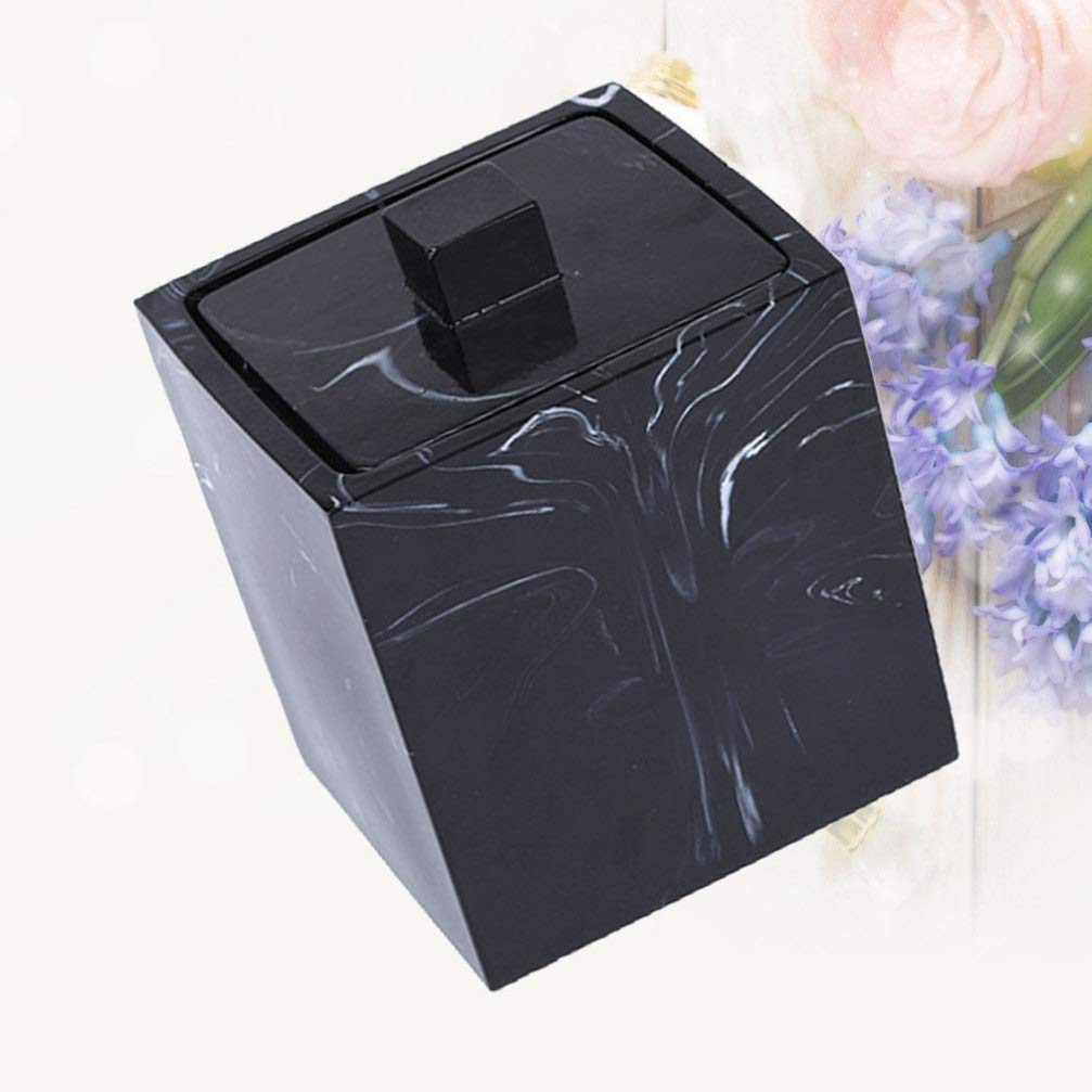 Caja De Hisopos De Algodón De Mármol con Tapa para Hisopos De Algodón De Maquillaje, Tarro De Bastoncillos De Algodón De Maquillaje-Black
