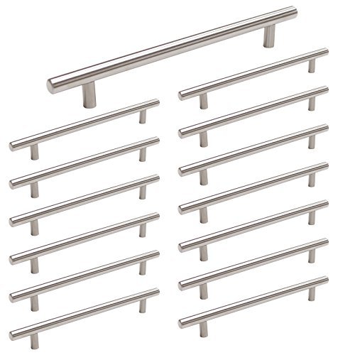 Image of homdiy 15 Pack Brushed Nickel Cabinet Hardware Cabinet Pulls - HD201SN Cupboard Handles Modern Cabinet Door Handles 7-1 /2inch Hole Center Modern T-Bar Pulls
