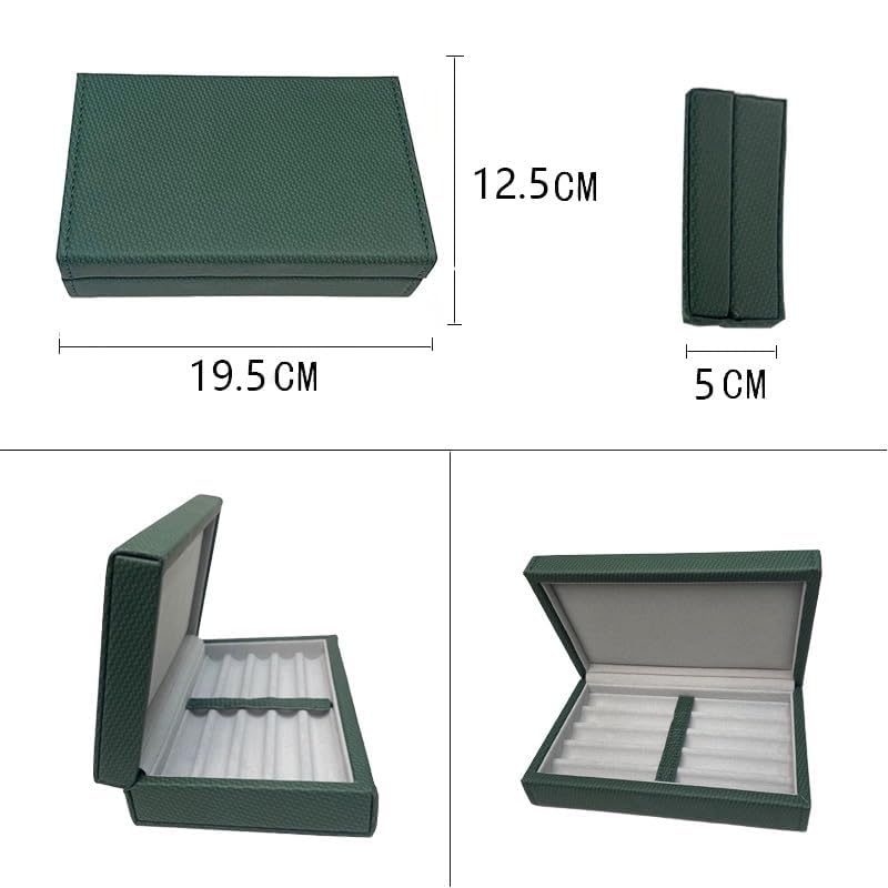 Image of 5Slots Genuine Leather Handmade Pen Case - Double Match Color Pen Organizer & Protective Sleeve Cover - Storage Gift Box