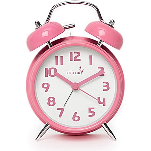 {Loud Alarm for Deep Sleepers) 4'' Twin Bell Alarm Clock with Backlight for Bedroom and Home Decoration(Pink)