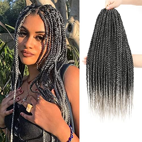 Box Braid Crochet Hair 18 Inch 8 Packs 1BGray Silver Goddess Box Braids Crochet Hair Pre Looped 3x Box Braided Crochet Hair Synthetic Braiding Hair Crochet Braids Hair for Black Women-8 Packs 1BGrey