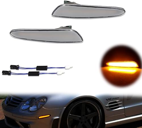 ADIIL Kit de luces LED de marcador lateral para parachoques delantero de lente transparente compatible con Mercedes W211 E320 E500 E55 Clase E AMG
