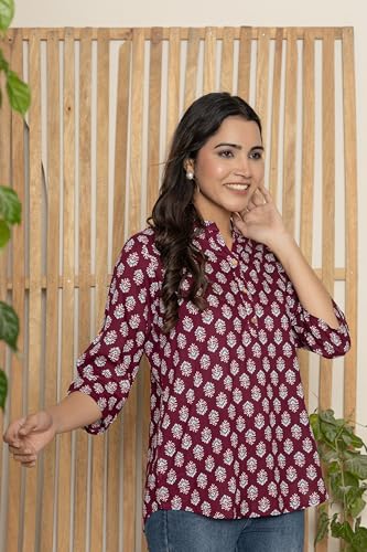 Image of Women's Cotton Printed Kurta Top | 3 /4 Sleeve Straight Kurti Casual Outings