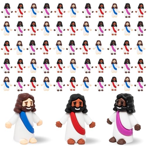 Mini Jesus Figures 50 Pcs-Tiny Jesus Bulk-Little Christ Figurines for Easter Egg Stuffers Religious Party Favors and Gifts Sunday School Classroom Crafts Baptism Confirmation (Multicolor Jesus)