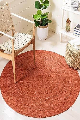 Image of Natural Jute Rounds Rug - Vibrant Color Handwoven Area Carpet for Living Room, Bedroom & Boho Decor - Eco-Friendly Circular Mat - Multiple Sizes & Colors -(Rust, 3x3 feet