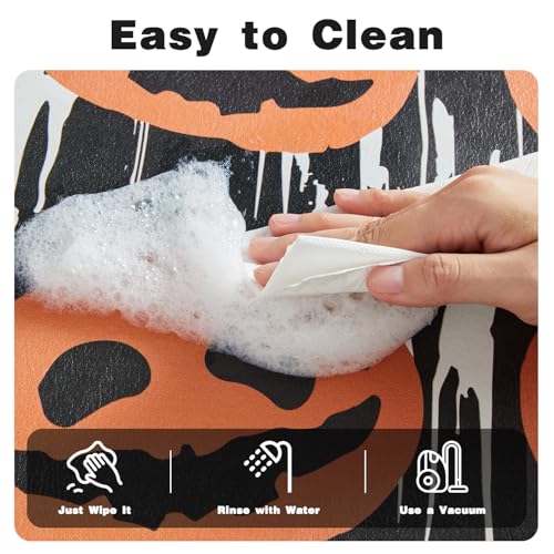 Halloween Bath Mat, Thin Halloween Bathroom Rug Non-Slip Quick Dry Pumpkin Bath Mat Fits Under Door Thin Floor Mat Halloween Decor, 17’’x30‘’, Pumpkins Black