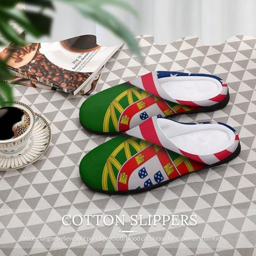 United States And Portugal Flags Women's Cotton Slippers Indoor Outdoor Slip-on Warm House Shoes with Anti-Skid Rubber Sole4