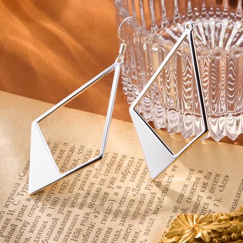 Sterling Silver Dangle Earrings for Women 14K Gold Plated Lightweight Statement Rhombus Drop Earrings Hypoallergenic Leverback Hook Earing for Women Trendy2