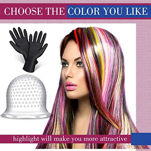 Canlierr UA-CANLIERR-284 Hair Highlighting Kit Hair Coloring Highlighting Cap With Hook Hair Dye Cap With Gloves Reusable Highlight Cap Silicone Hair Coloring Frosting Pull Through Caps Accessories For Salon Home Hairdressing thumb #1