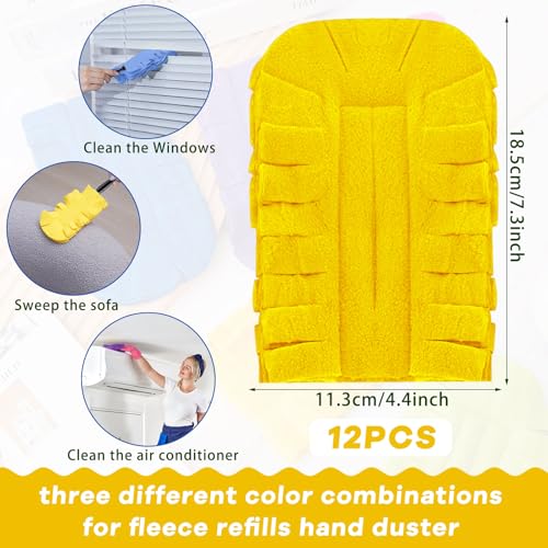 Image of Zubebe 12 Pcs Reusable Duster Refills Fleece,Purple, Light Blue, Yellow | Soft Polyester Fiber Flat Duster Refill Multi Surface Washable Cleaning Pad Tools for Home, Blinds, Car, Pet, Furniture, Fans