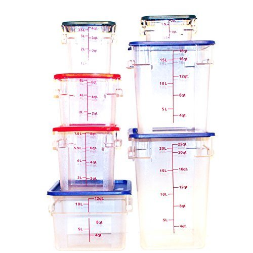 Tiger ChefFood Storage Containers with Lids - 14 Piece Plastic Container Set for Pantry Storage- Commercial Grade in 2 Qt, 4 Qt, 6 Qt, 8 Qt, 12 Qt, 18 Qt & 22 Qt