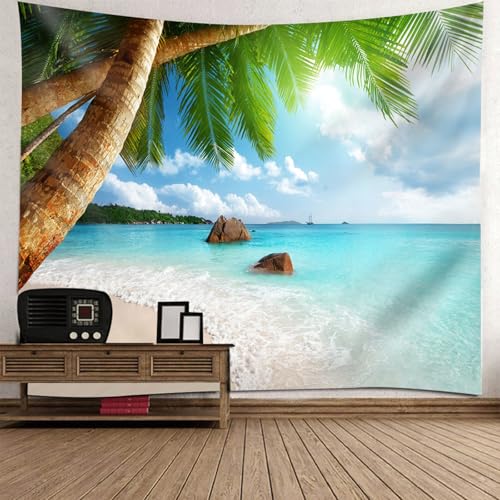 Tapisserie paysage mer et cocotiers grande tenture murale 350x256 cm