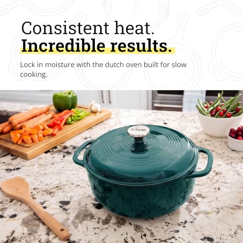Lodge Essential Enamel Cast Iron Dutch Oven 6 Quarts - Perfect for Bread Baking, Braising, Marinating & Slow Cooking, Features Moisture-Sealing Lid & Dual Handles, Kitchen Essentials, Lagoon by Lodge - Image 3