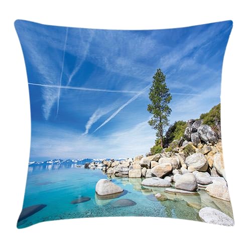 Ambesonne Lake Throw Pillow Cushion Cover, Clear Dreamy Sky Over Inland Creek Surrounded by Land Liquid Surface of Earth Print, Decorative Square Accent Pillow Case, 36