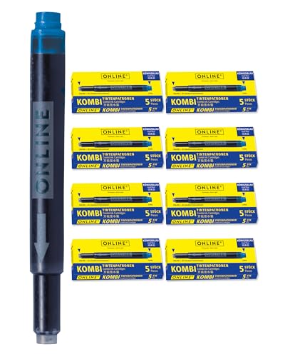ONLINE 40 cartuchos de tinta compatibles con Lamy, color azul, universales, para todo tipo de plumas estilográficas, de repuesto, borrables, también para bolas de roller, color azul real