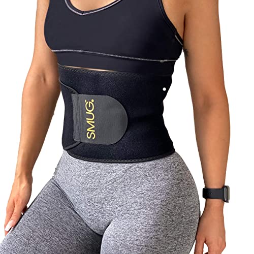 SMUG Active Premium Waist Trainer for Women | Stomach & Waist Trimmer | Belly Shaper | Sweat Wicking Material | Corset Wrap for Weight Loss | Post Pregnancy Postnatal Belt | with Phone Holder | Black