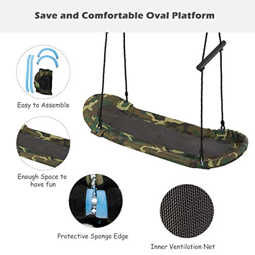 Image of Costzon Skycurve Platform Tree Swing, Surfing Rectangle Swing with Handles, Height Adjustable Hanging Ropes, Soft Padded Edge, Outdoor Playset for Kids, Adults, Backyard Camo Green