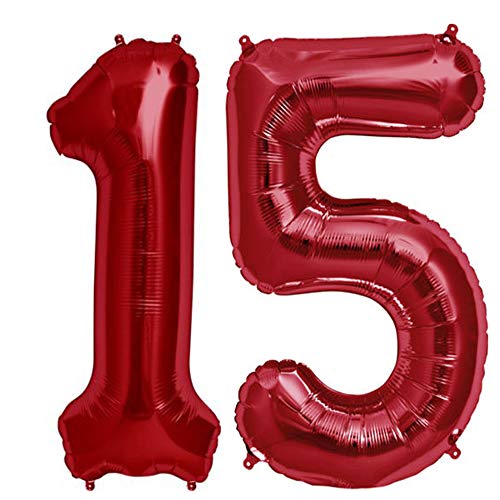 Tellpet Red Number 15 Balloon, 15th Birthday Party Decorations Supplies Sign for Girls, 40 Inch