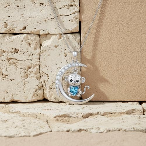 Image of PROESS Animal Birthstone Necklace 925 Sterling Silver Otter /Axolotl /Hippo /Elephant /Dachshund /Monkey /Red Panda Pendant Necklace Animal Birthstone Jewelry Gifts for Women