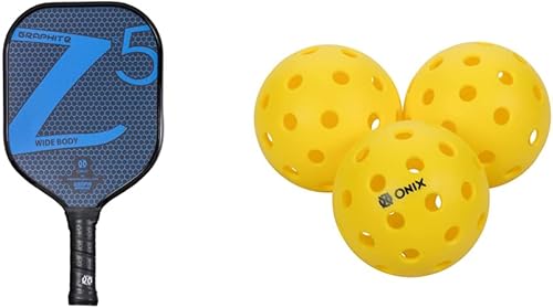 ONIX Graphite Z5 Pickleball Paddle & Pure 2 bolas de pickleball para exteriores (paquete de 6) específicamente diseñadas y optimizadas para