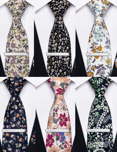 Image of Barry.Wang Mens 6 PCS Ties Silk Striped Paisley Check Floral Necktie Silky Woven Wedding Business Party Ties 3.34 inch