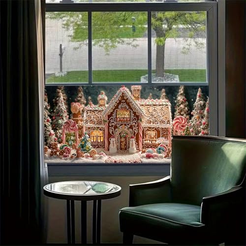 Vinilo Decorativo Navideño Casa de Pan de Jengibre 39.3x17.7 Pulg miniatura 2