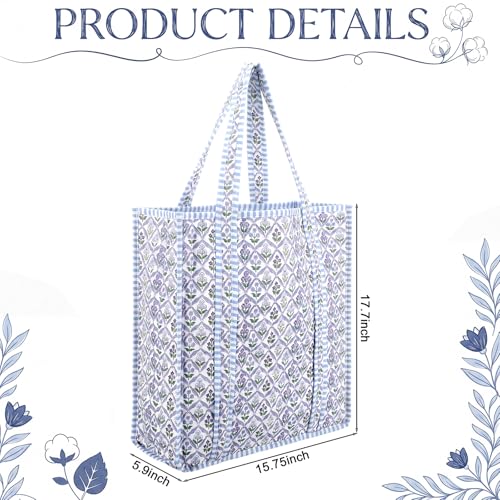 Bolso Tote acolchado Hsei con estampado floral azul miniatura 4