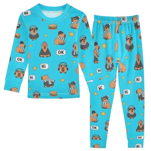 Pajama Sets Long Sleeve Cute Capybara with Hat Soft Comfy Sleepwear 2 Piece PJS 3-8T