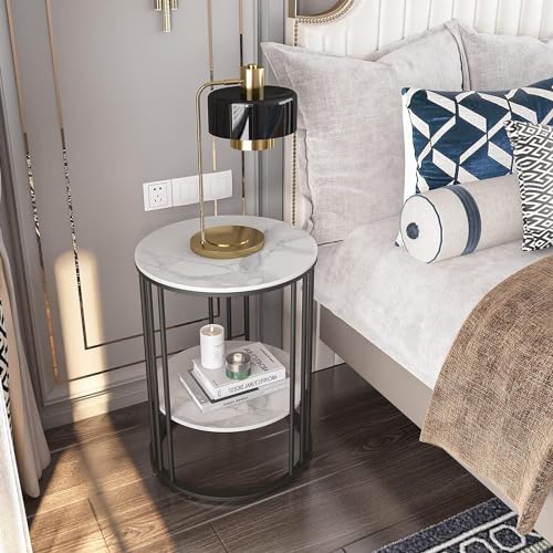 Image of NEST NATURE HAVEN Round Side Table Corner End Table for Living Room Bedside Mid Century Modern Coffee Table or Circle Accent Table for Small Spaces Metal Nightstand (Black and White)